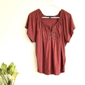 Adrienne Vittadini Copper Peasant Boho Blouse Sz L